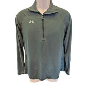 Under armour mens M 1/4 zip long sleeve performance top green black striped ^